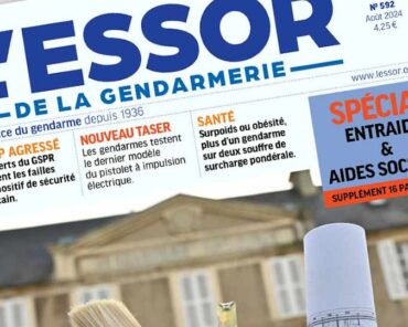 Extrait de la Une du n°592 du magazine L'Essor de la Gendarmerie, publié en Août 2024.